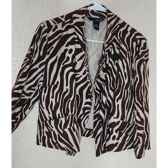 Willi Smith Jackets & Blazers - Willi Smith Brown and White Zebra Print Women's Jacket 100% Linen Size M